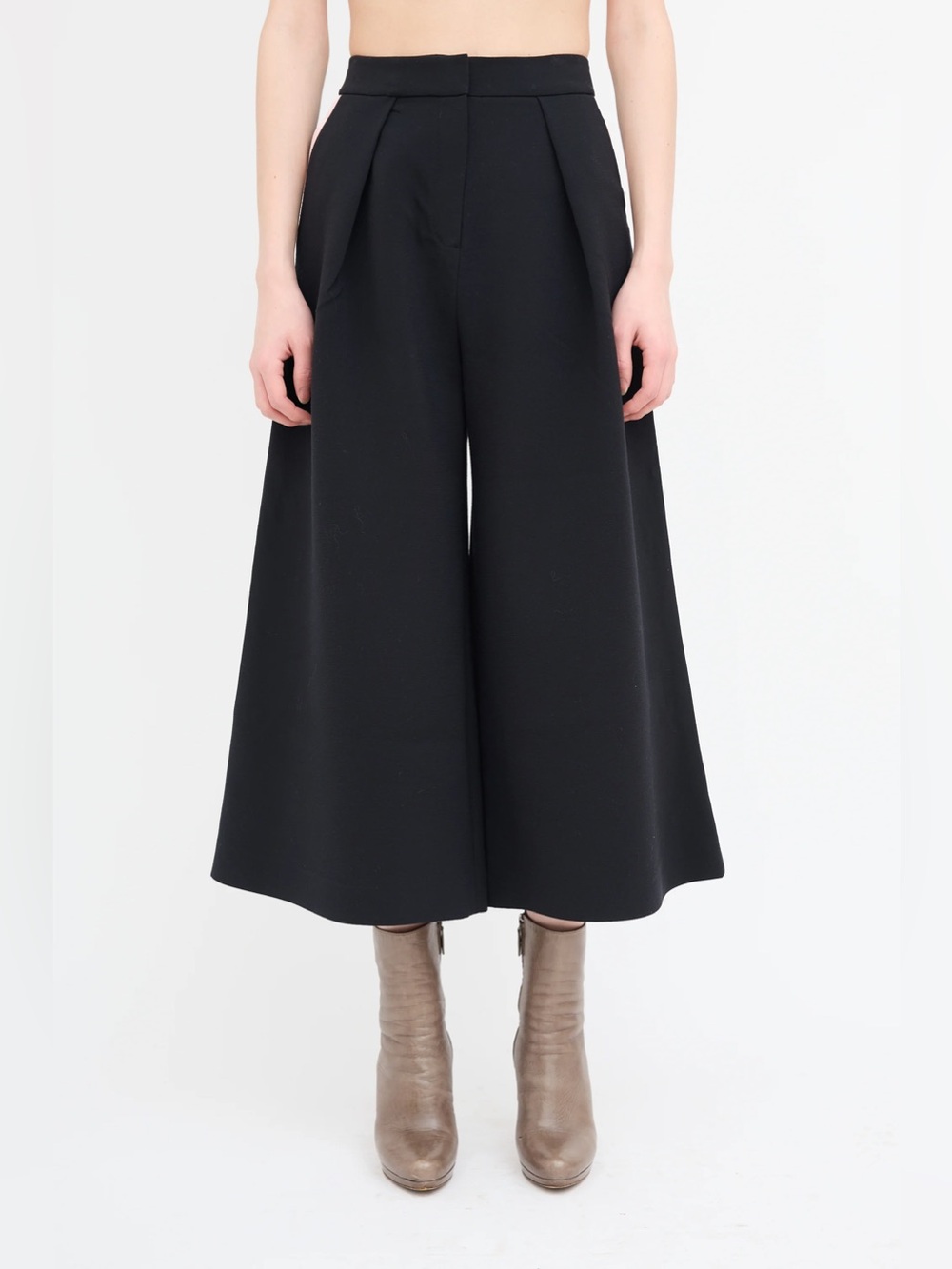 Roksanda Black Cropped Wide Leg Trouser Pants Size 10 US Virgin Wool Minimalist